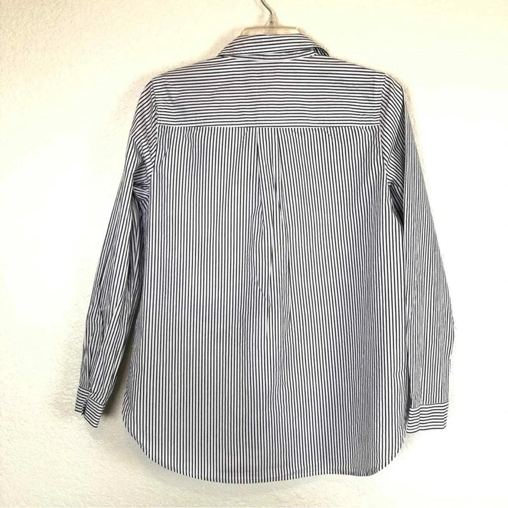 J.Crew Gray & White Striped Popover Shirt Women’s Large GUC - Picture 2 of 14